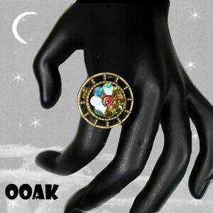 Rainbow Ring, Vintage Glass Stone - Special One of a Kind